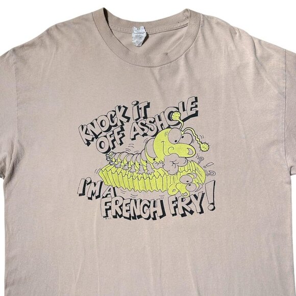 Late 2000s "Knock It Off I'm A French Fry" cartoon dark humour t-shirt. - Picture 2 of 5